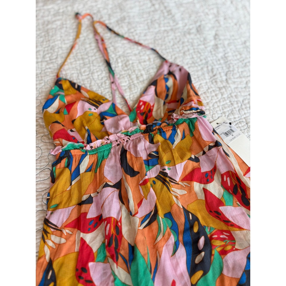 O'Neill Simone Womens Floral Halter Mini Dress Multicolor Tropical Size Medium - Picture 2 of 8